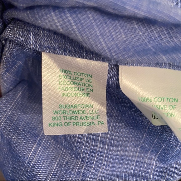 Lilly Pulitzer Blue Chambray Bell Sleeve Top with Lace Trim – Size L - Picture 7 of 7